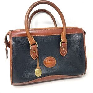 Dooney & Bourke Vtg AWL All Weather Leather Purse Tote‎ Handbag Black & Tan